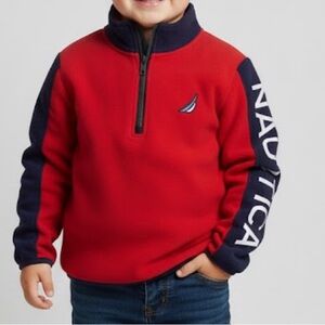Nautica Kids Red Fleece Pullover – Half Zip, Navy Details